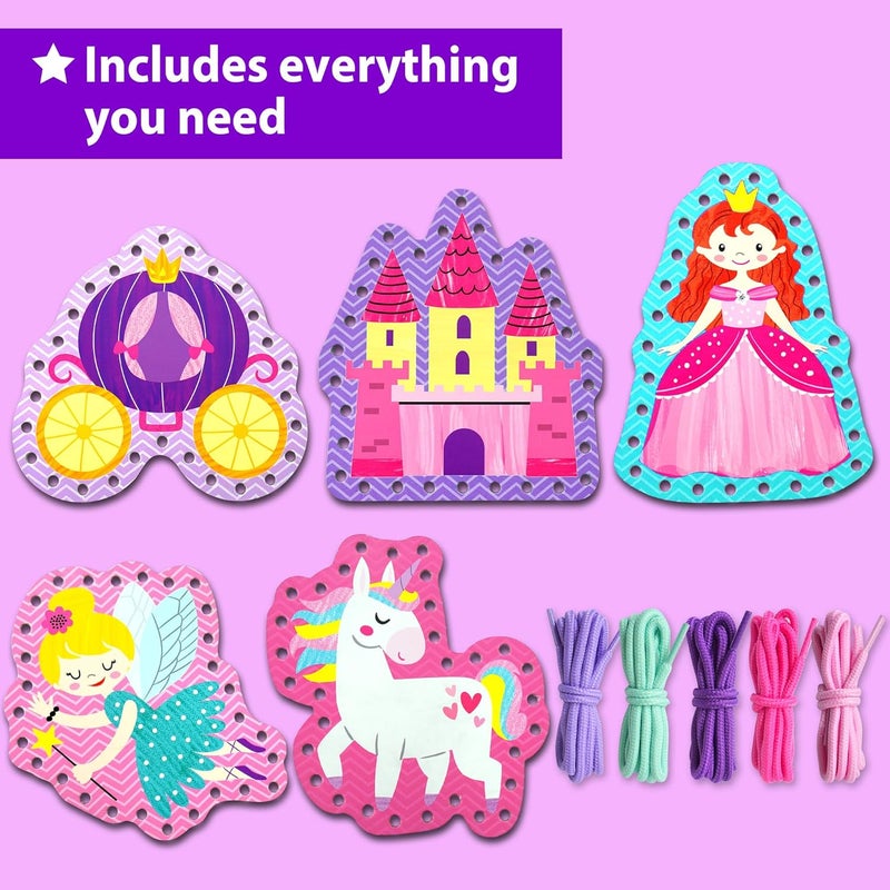 KRAFUN Beginner Unicorn My First Lacing Card Kit for Kids Arts & Crafts, 5 Easy Princess Lacing Projects, Paper Art Craft Cards for Toddlers, Fine Motor Preschool Skills Toys - Image 2